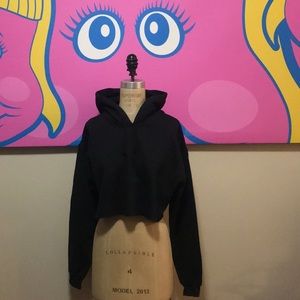 Y7 Studio Black Cotton Cropped Hoodie Sweatshirt